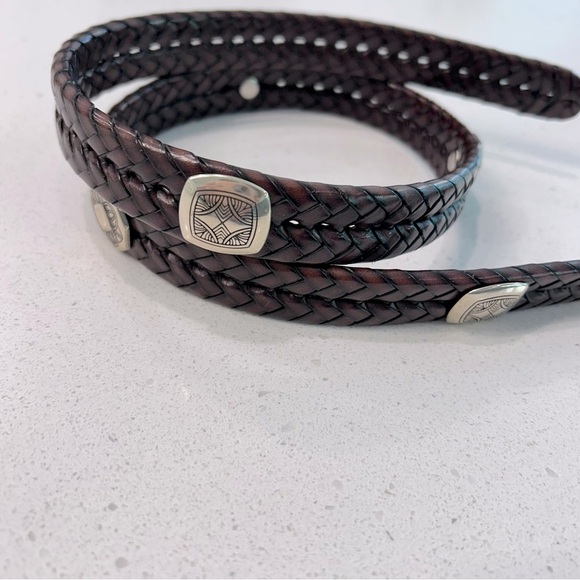 Brighton Braided Leather Belt with Silver tone Buckle and medallions M/L 32 - Picture 2 of 9